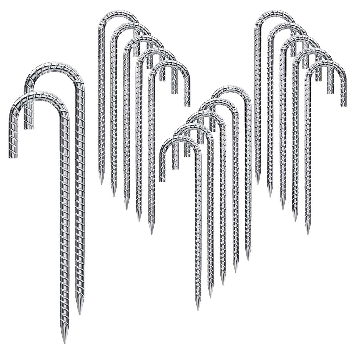 ARRYNTHEON rebar stakes 16-inch setup shows sturdy 17-pack for secure anchoring.