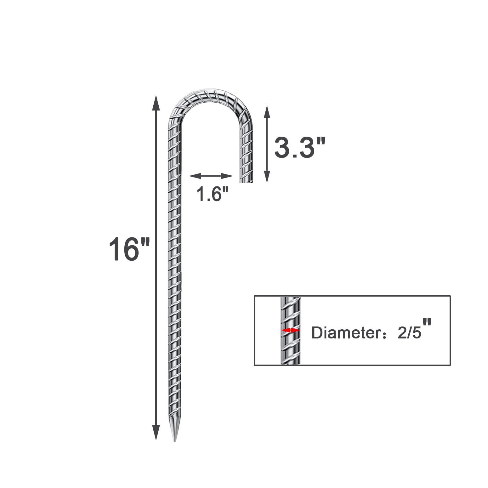 ARRYNTHEON 16-inch stakes driven into ground highlight strong penetration and reliable stability.
