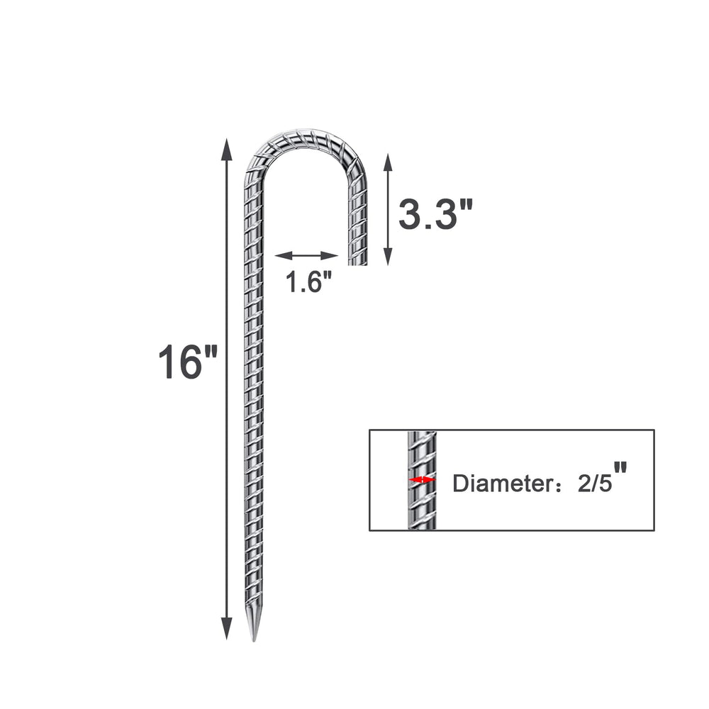 ARRYNTHEON 16-inch stakes driven into ground highlight strong penetration and reliable stability.