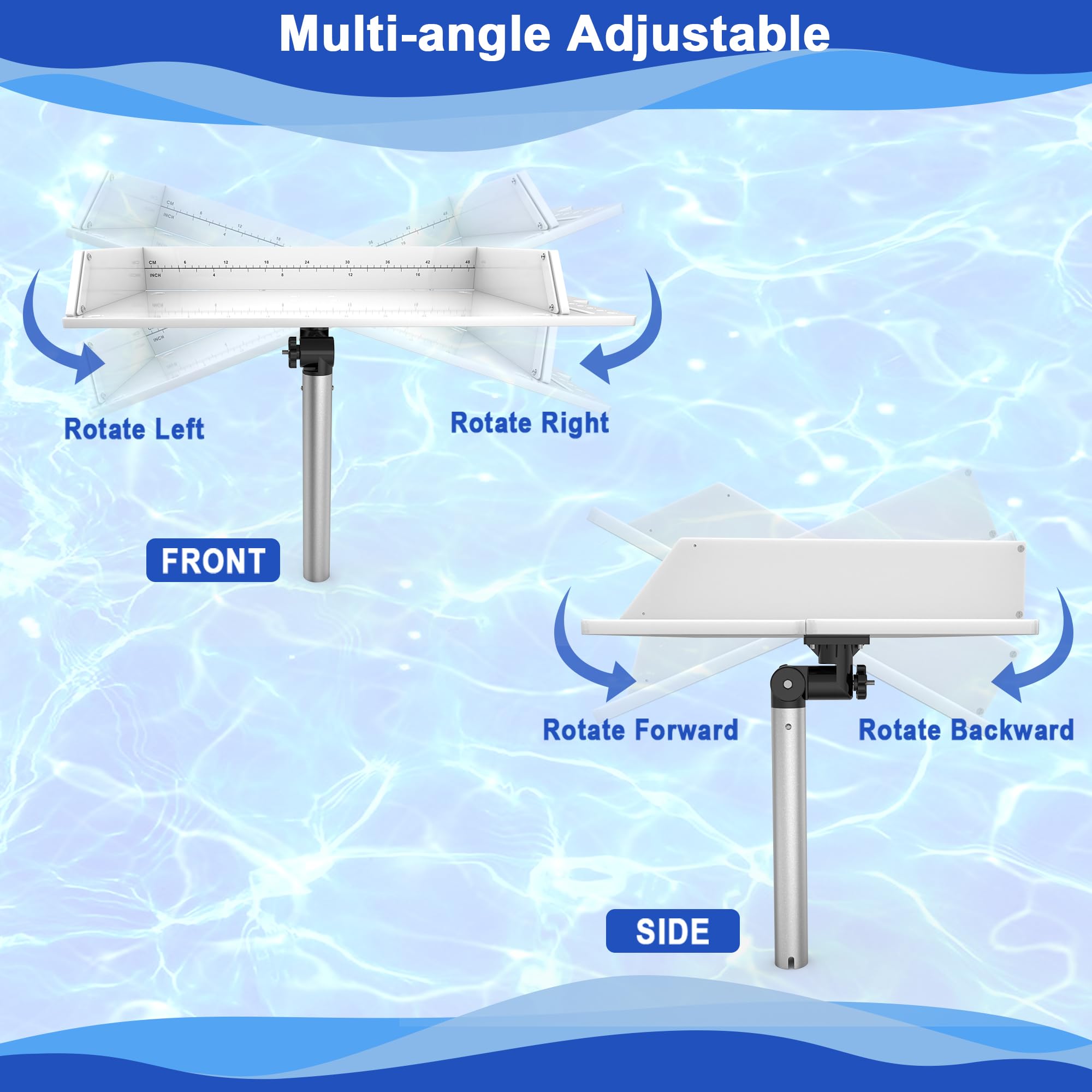 Two 360° rotational stoppers and marine-grade aluminum arm
