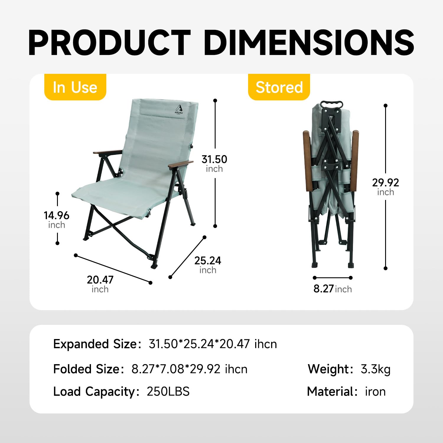 ARURU folding camping chair folded compactly for easy transport.