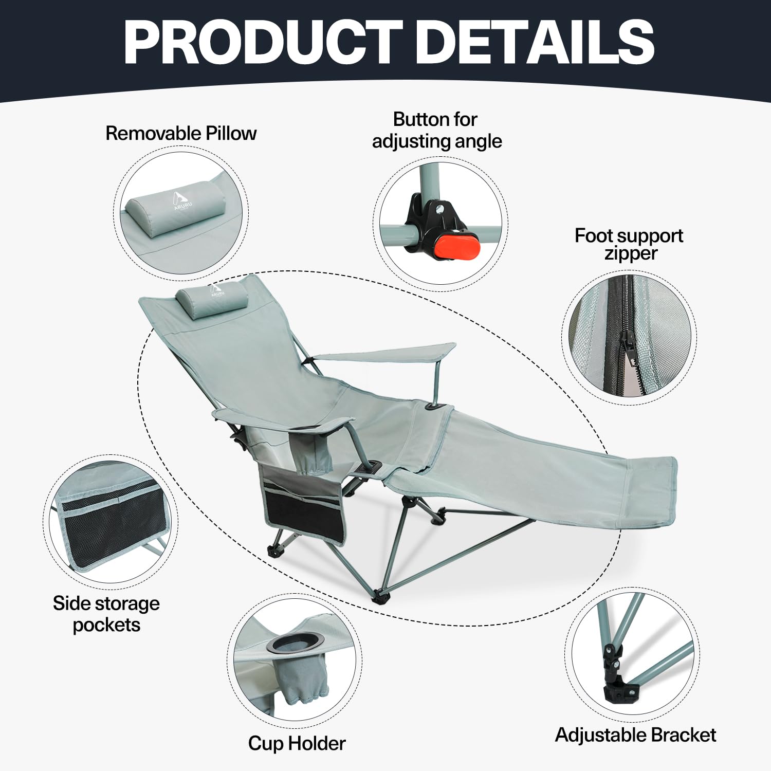 ARURU padded headrest provides extra neck support while lounging.