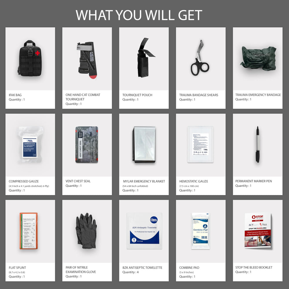 ASA TECHMED vent chest seal and nitrile gloves for prompt chest wound management.