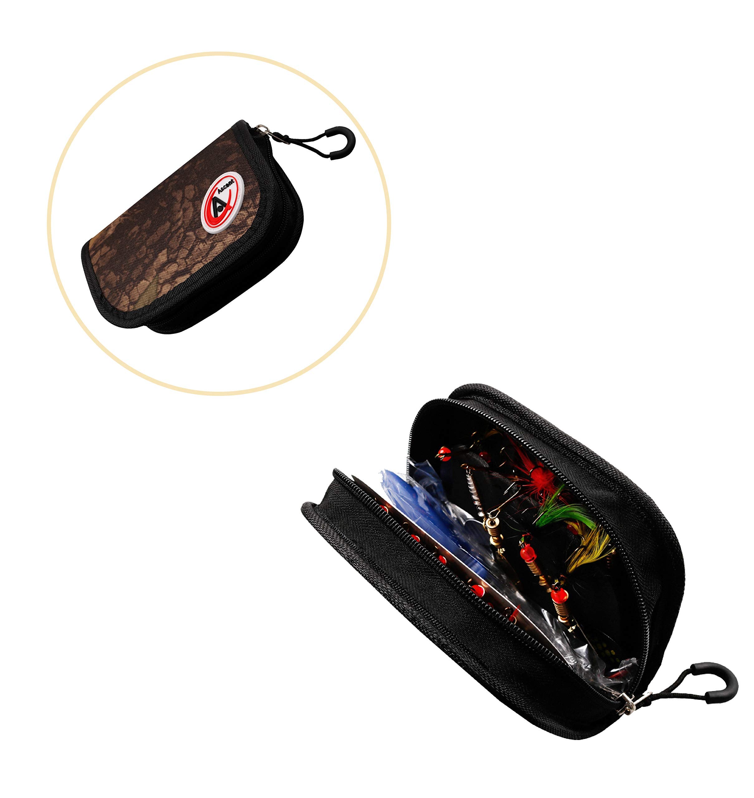 Ascent spinner lures close-up with brass hooks and bright flash.
