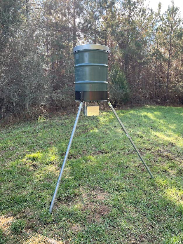 ASF All Seasons Feeders Deer Spin Feeder Control Unit 12V wiring visible for easy power setup