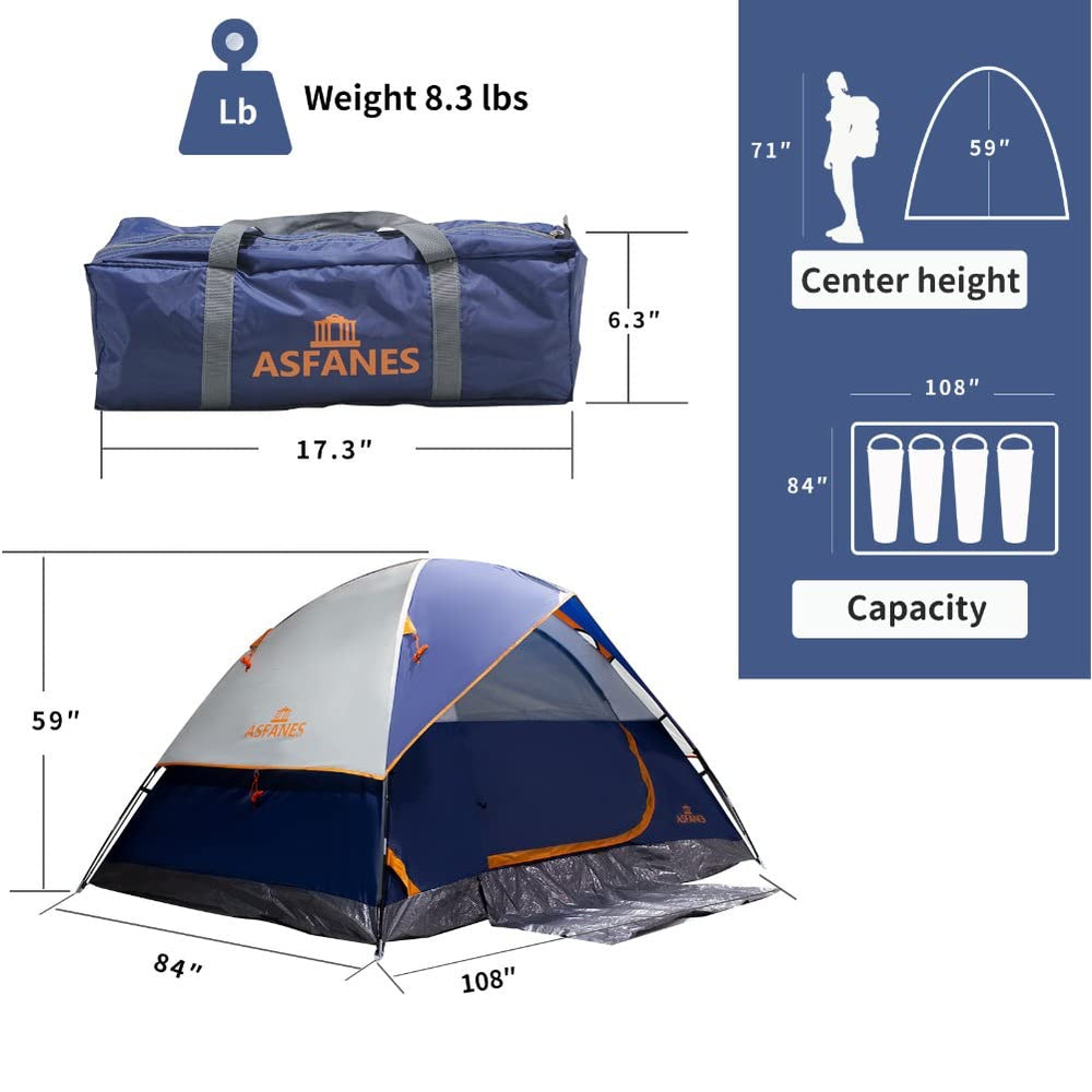 ASFANES tent with clear setup instructions for easy 5-10 minute assembly.
