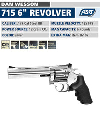 ASG Dan Wesson 715 CO2-powered revolver in silver, ideal for backyard plinking.