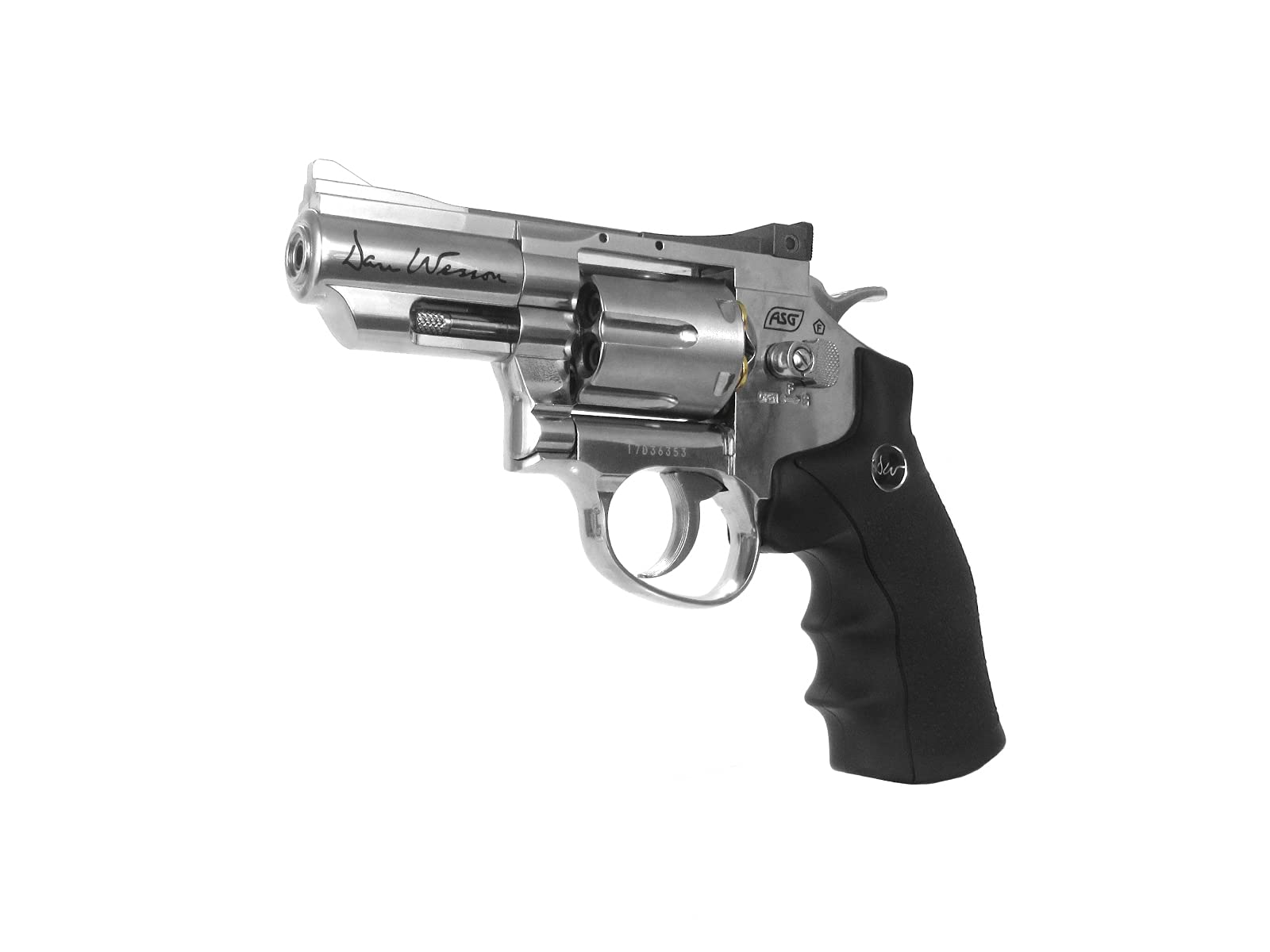 ASG Dan Wesson barrel and sight focus on adjustable rear sight for precision.