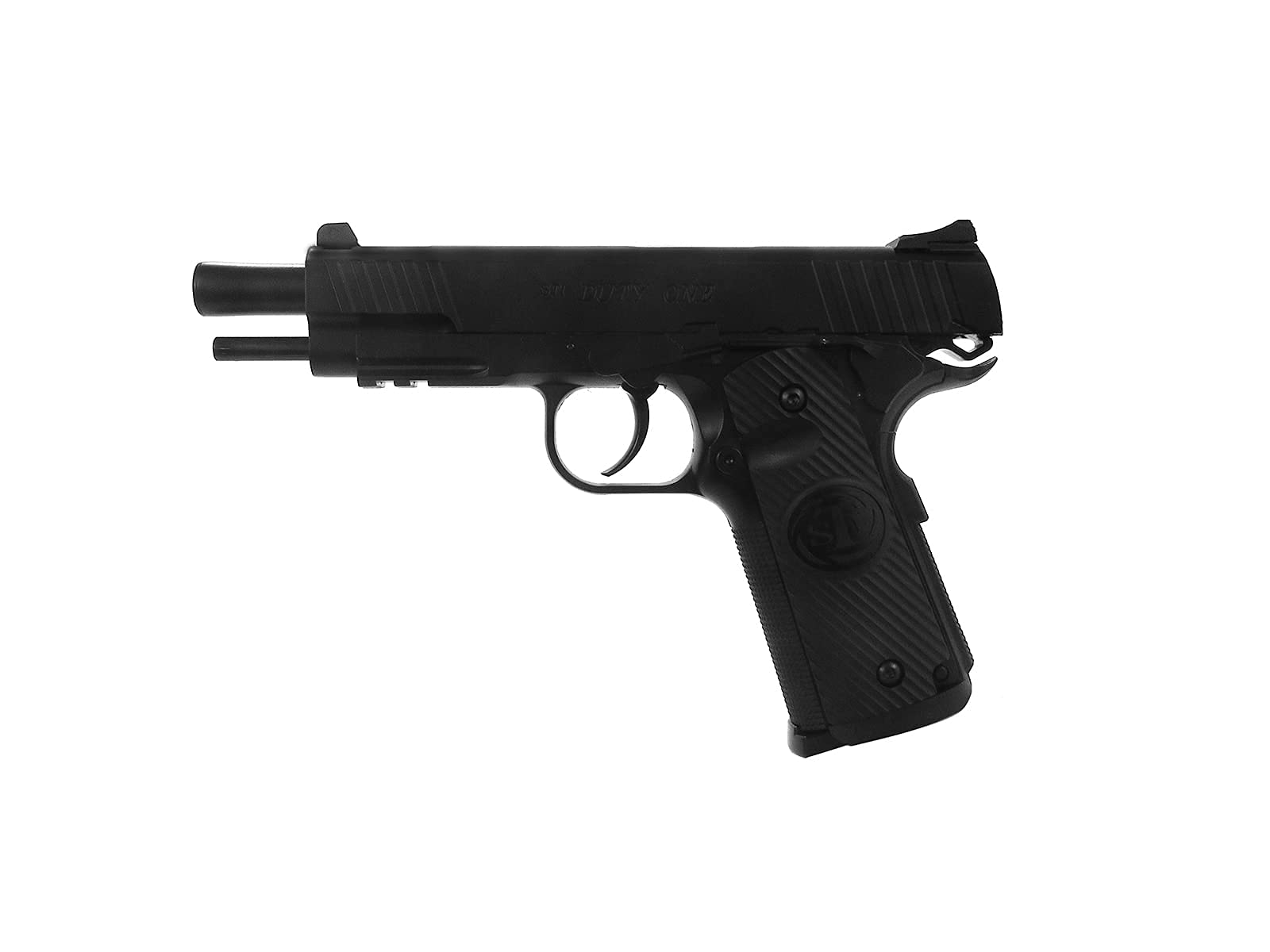 ASG STI Duty One supports 4.5 mm steel BBs for precise practice.
