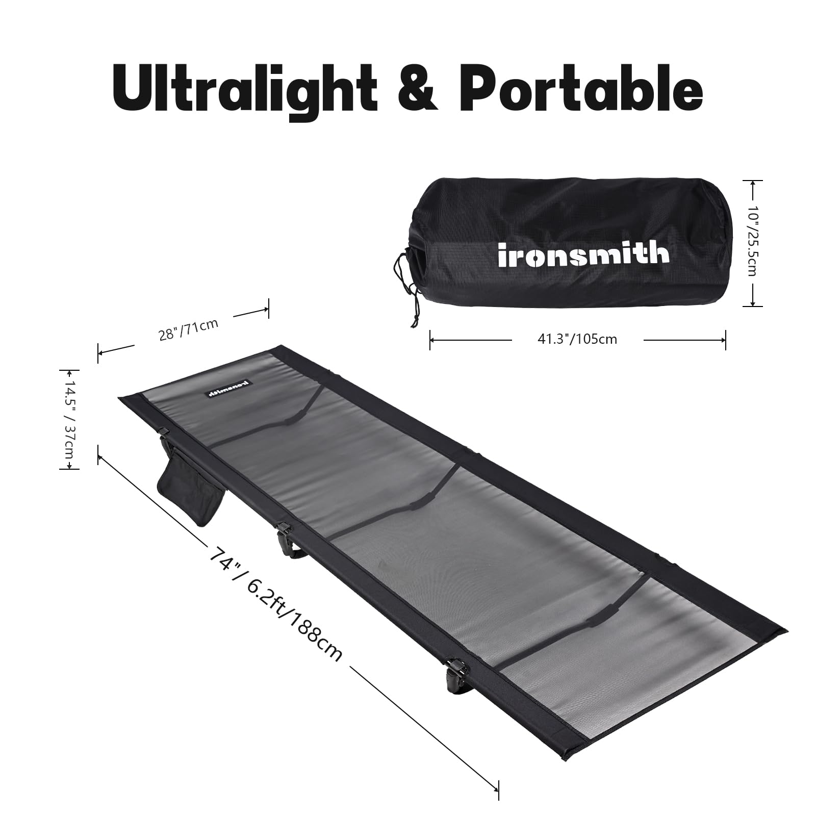 ASGARD camping cot folded compactly for easy storage and travel