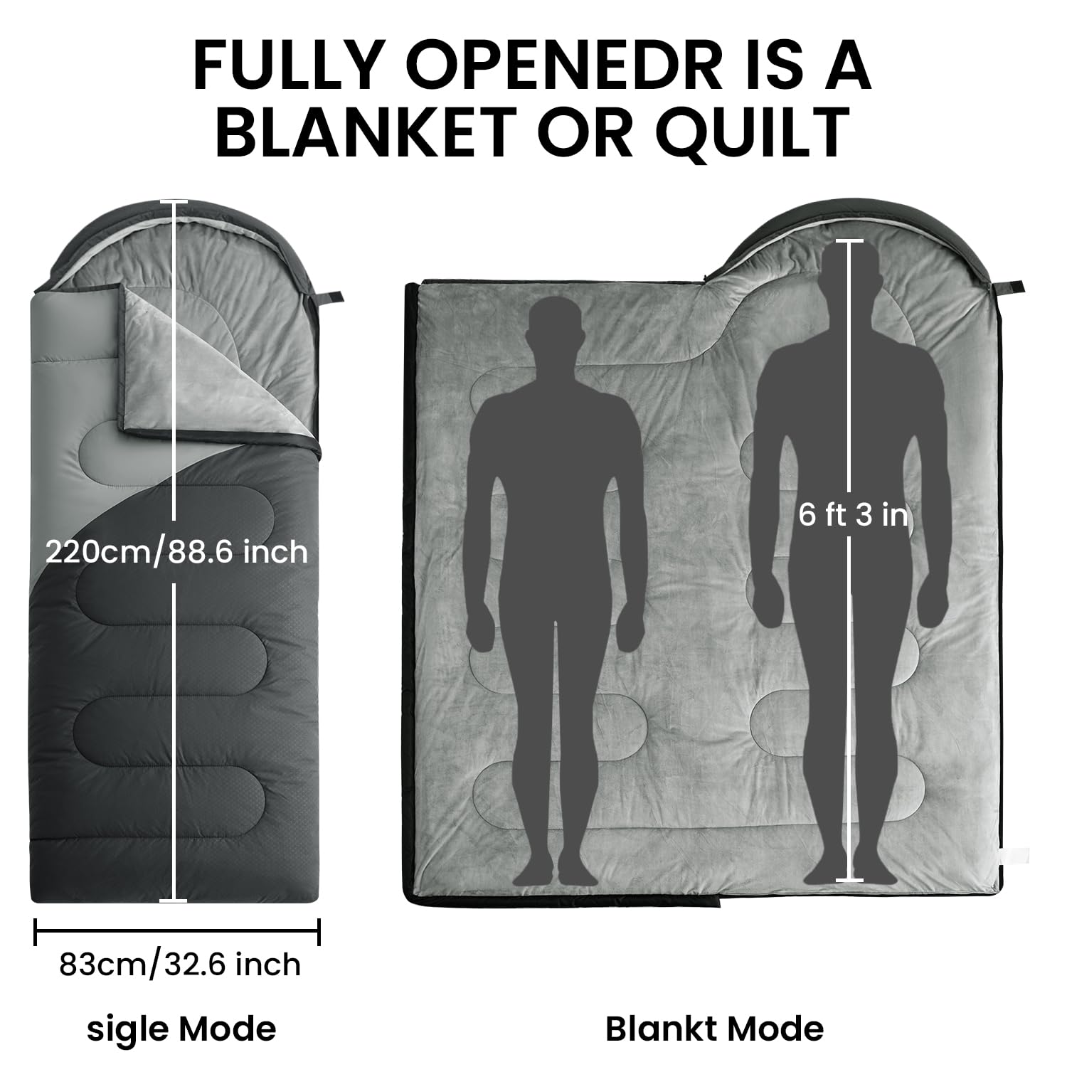 ASHOMELI All Season Sleeping Bag packable-with-compression-sack for easy carry on trips.