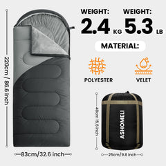ASHOMELI All Season Sleeping Bag spacious-design supports comfortable movement while sleeping.