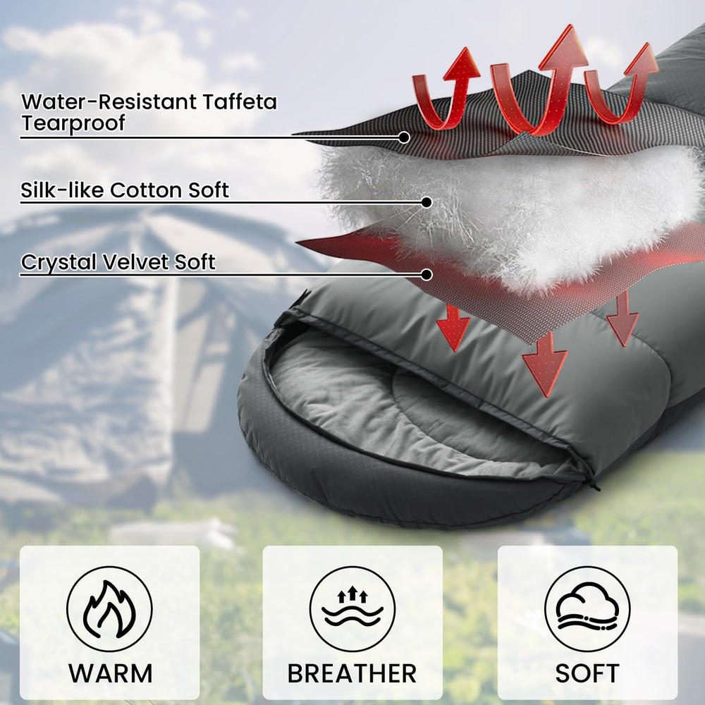 ASHOMELI All Season Sleeping Bag waterproof-shell focus protects you in damp outdoor conditions.