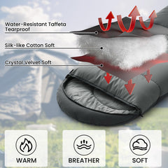 ASHOMELI All Season Sleeping Bag waterproof-shell focus protects you in damp outdoor conditions.