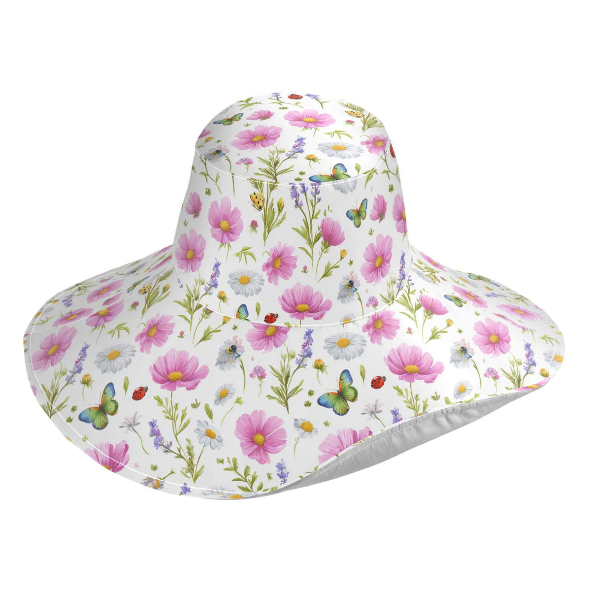 Aslsiy dragonfly butterfly flowers wide-brim white sun hat protects face and neck in sun