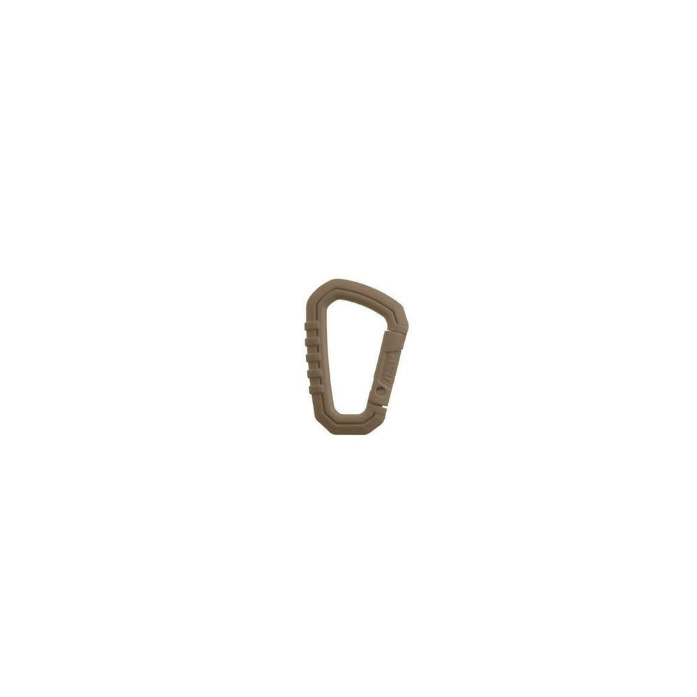 ASP Mini Polymer Carabiner Coyote in use for labeling bags in training environments.