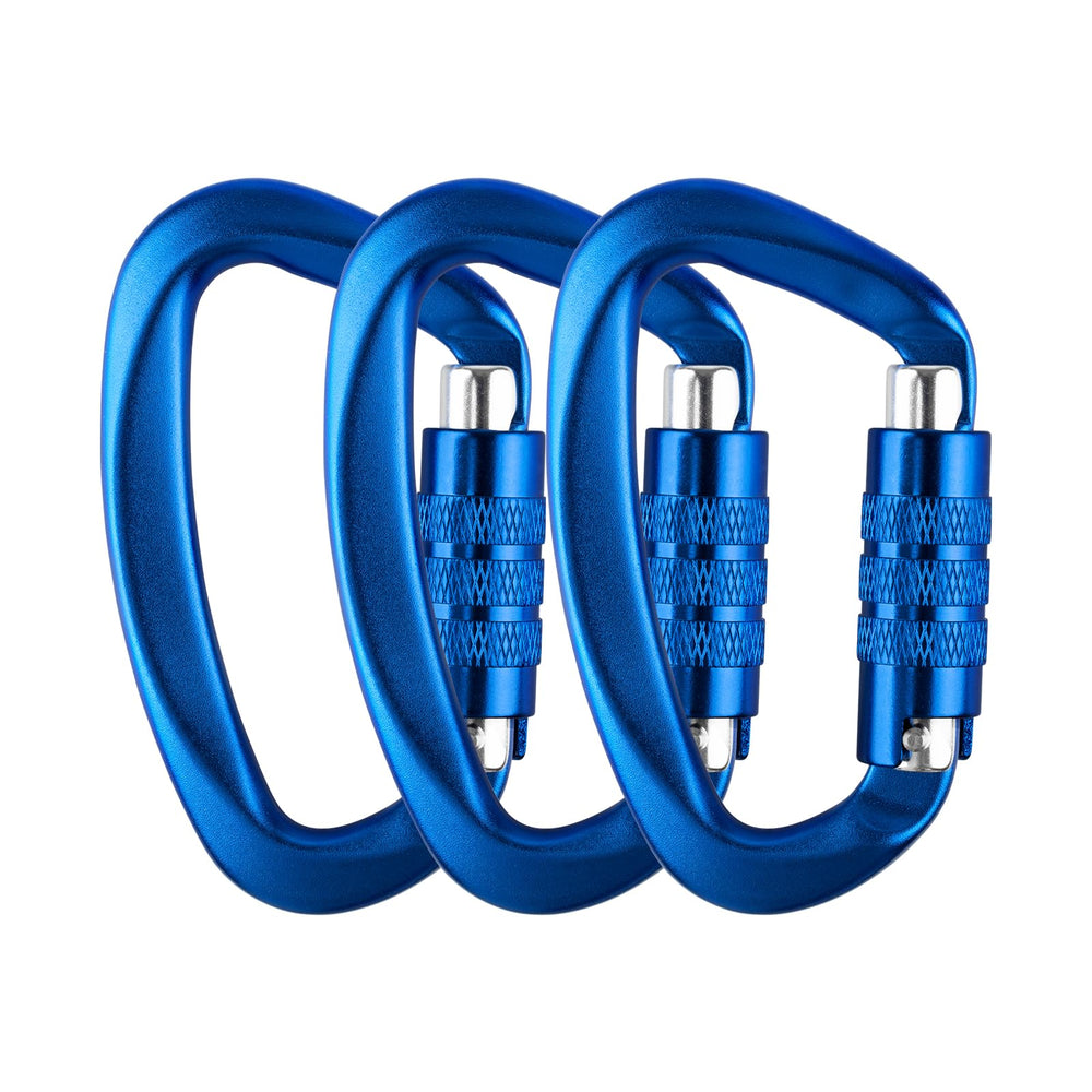 Aspire auto-locking carabiner closeup in Royal Blue for secure hammock setup