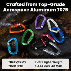 Aspire twist-lock carabiner closeup in Royal Blue enabling quick secure attachment