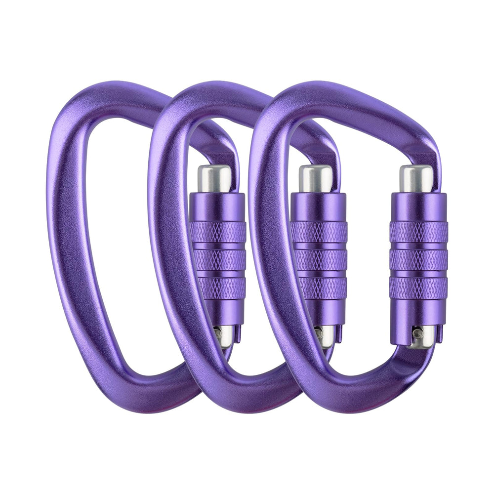 Aspire 3PCS auto-locking carabiner in purple secures hammock setups.