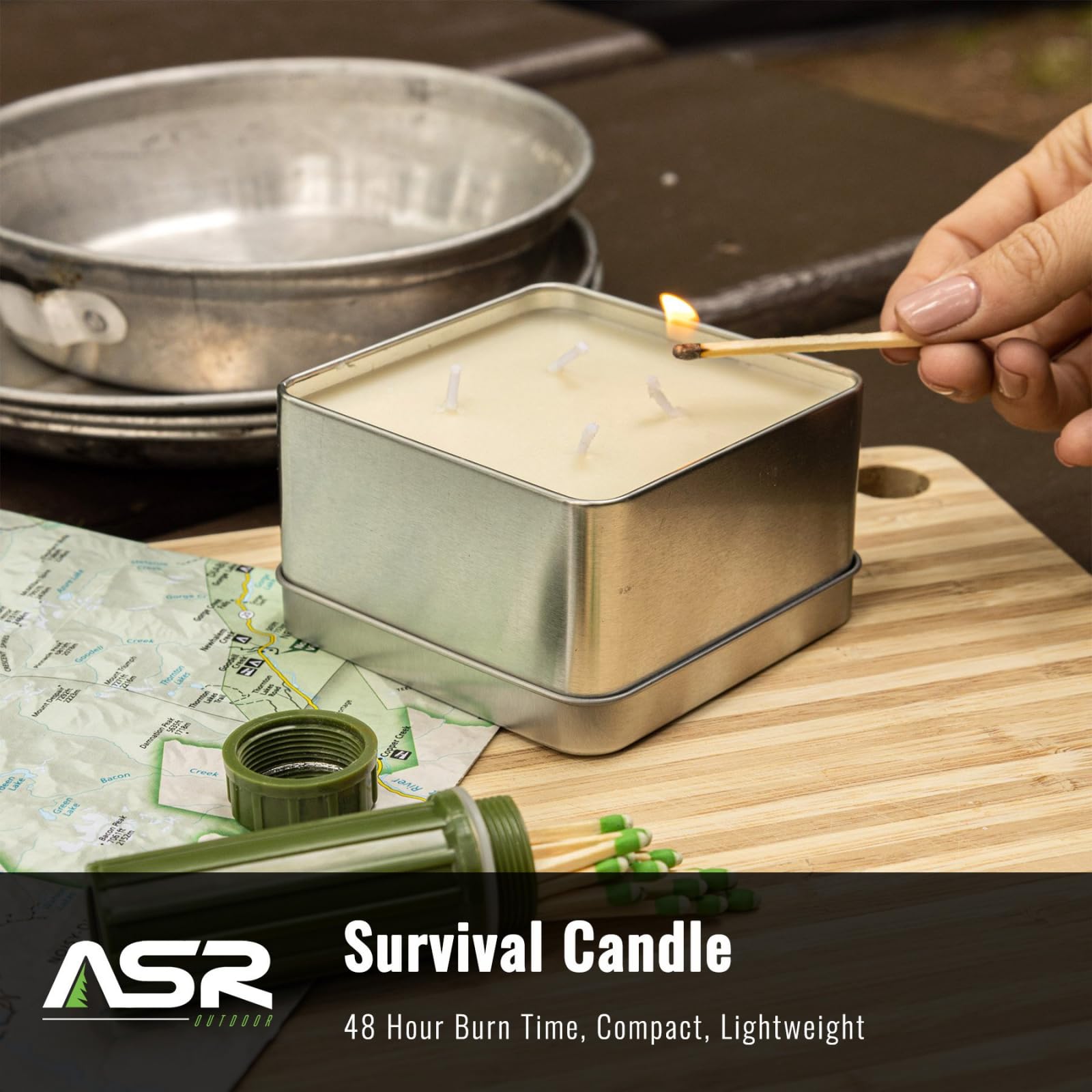ASR Outdoor 48-hour burn time in a compact tin for camping or blackout use