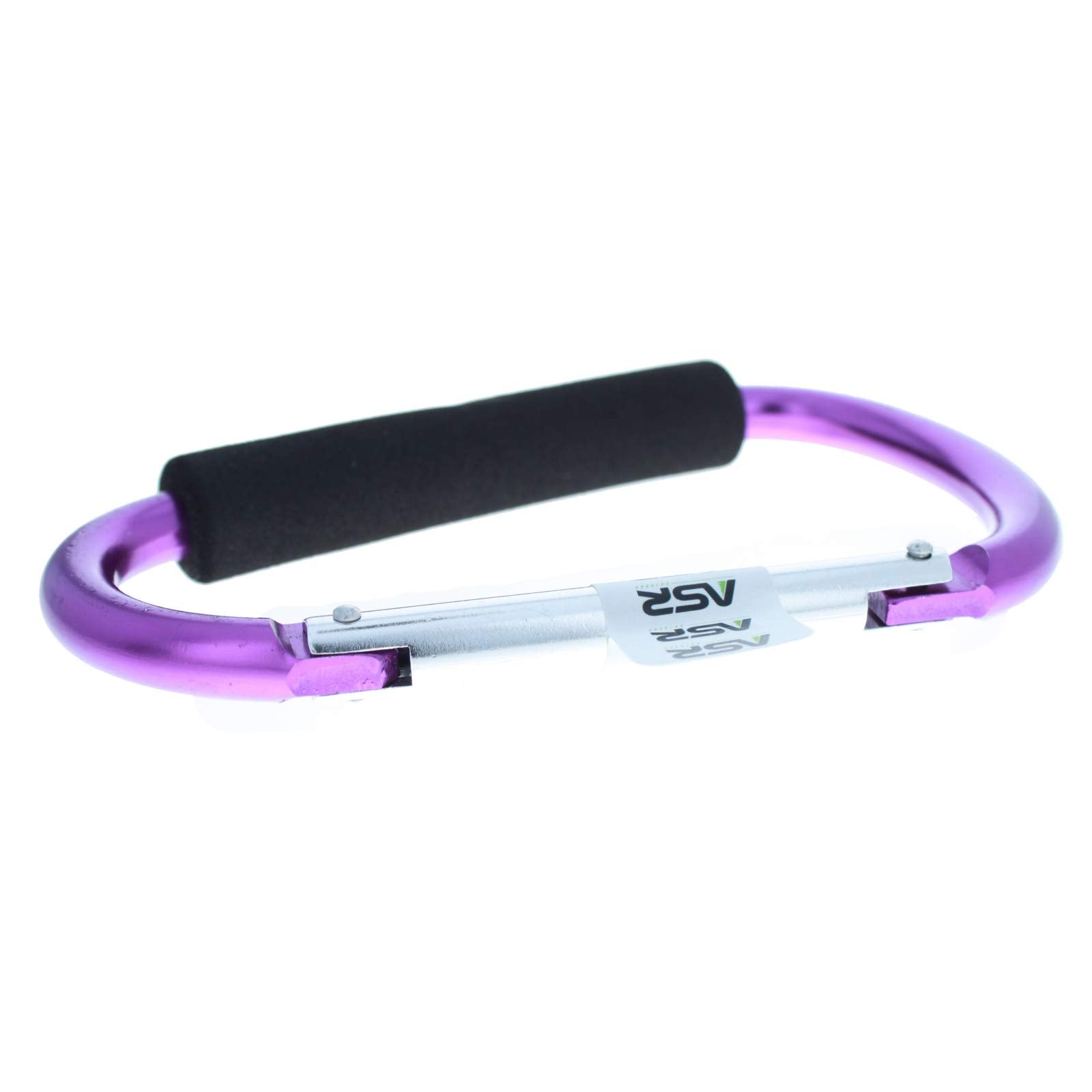 ASR Outdoor cushion grip detail on purple aluminum carabiner.