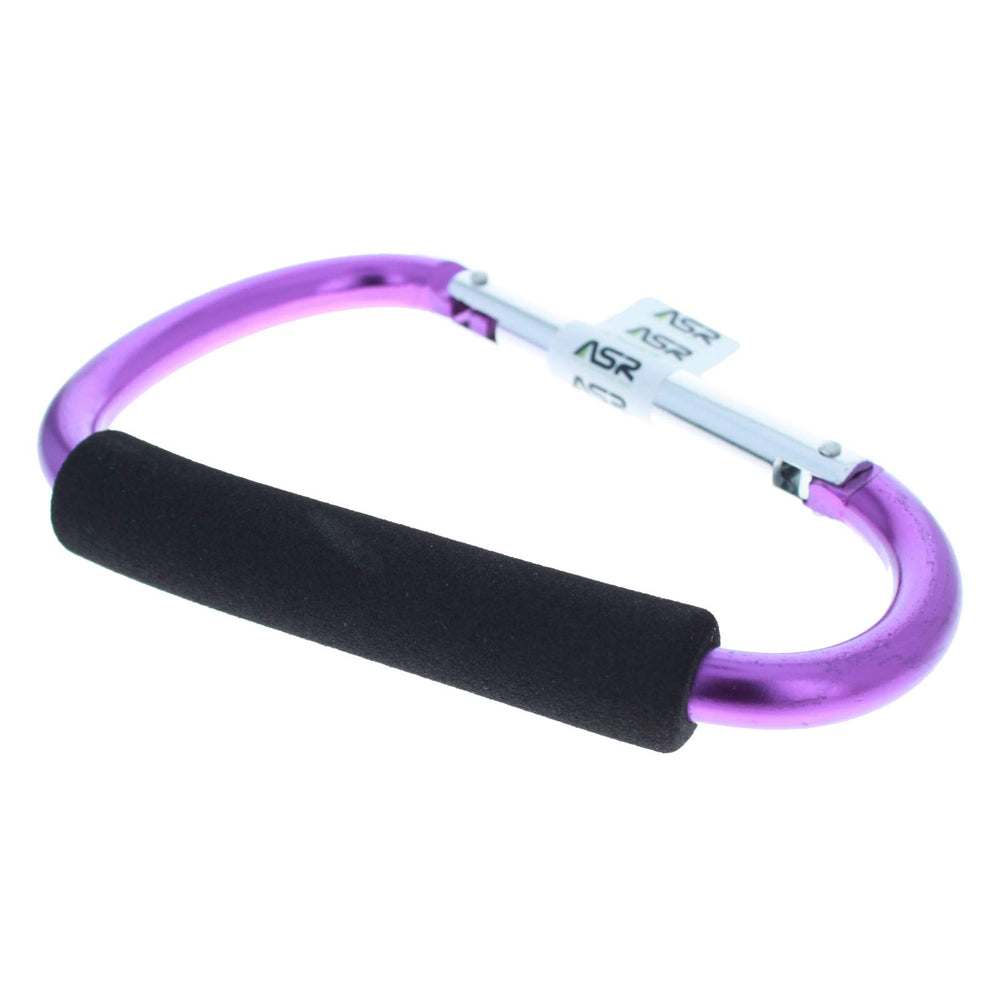 ASR Outdoor purple carabiner in use while hiking for quick gear access.