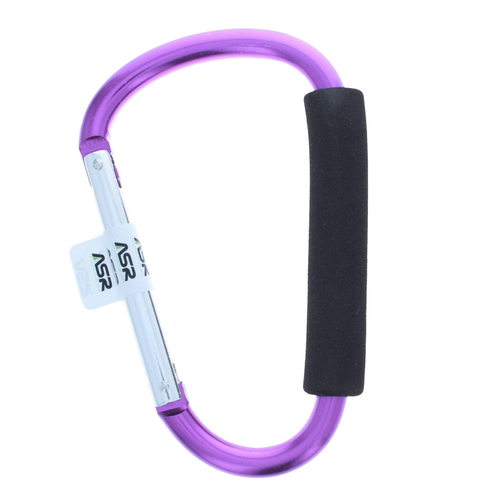 ASR Outdoor carabiner purple on backpack showing secure attachment on the trail.