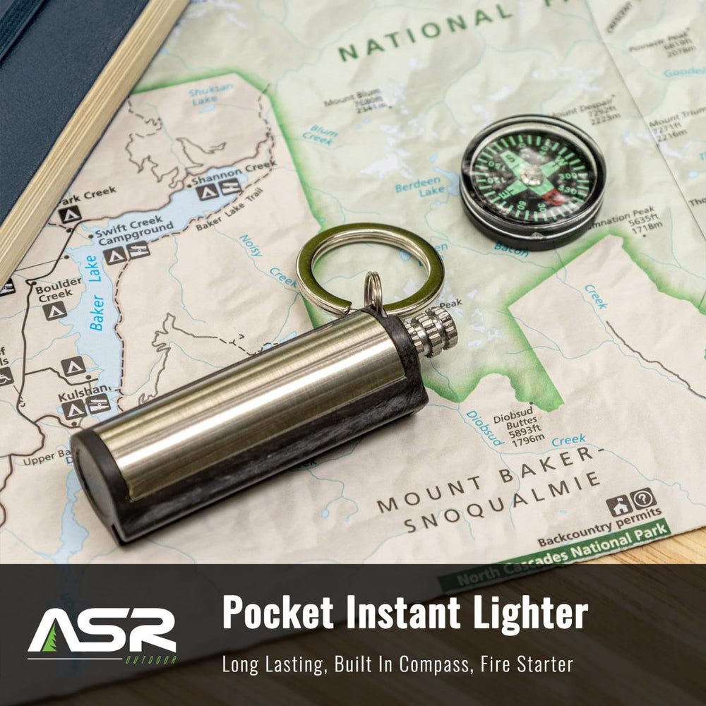 ASR Outdoor compass-equipped lighter demonstrated for navigation aid in the wilderness