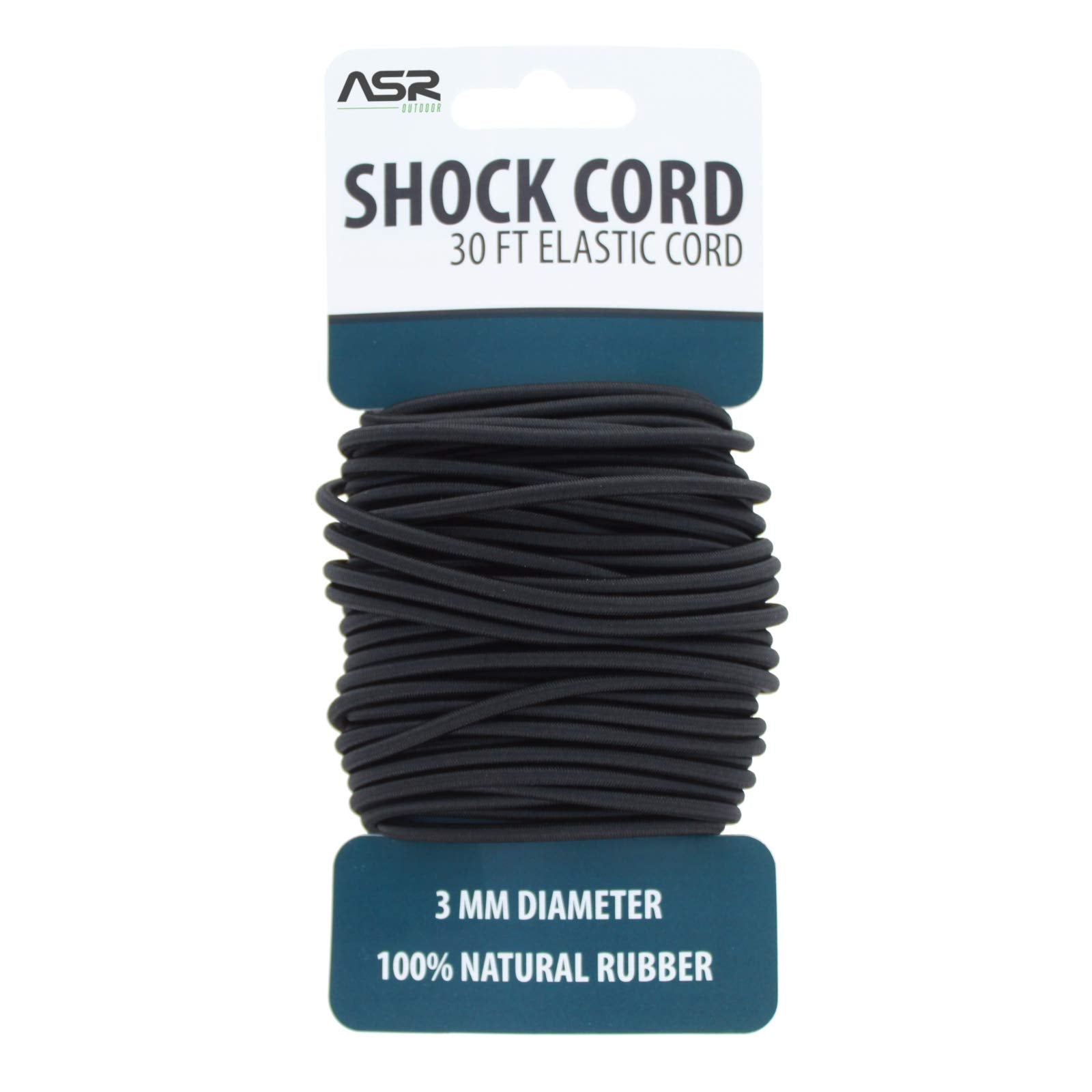 ASR Outdoor elastic shock cord 30 ft black natural rubber for versatile repairs.