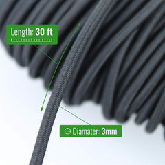 ASR Outdoor elastic shock cord closeup black 3 mm showing elasticity for quick fixes.