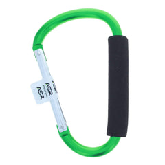 ASR Outdoor green cushioned carabiner clipped to a hiking pack for quick access