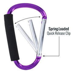ASR Outdoor aluminum carabiner close-up showing rugged purple finish for camping gear.
