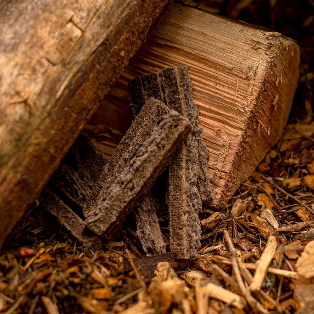 ASR Outdoor Tinder Sticks demonstrate easy ignition by exposing dry center