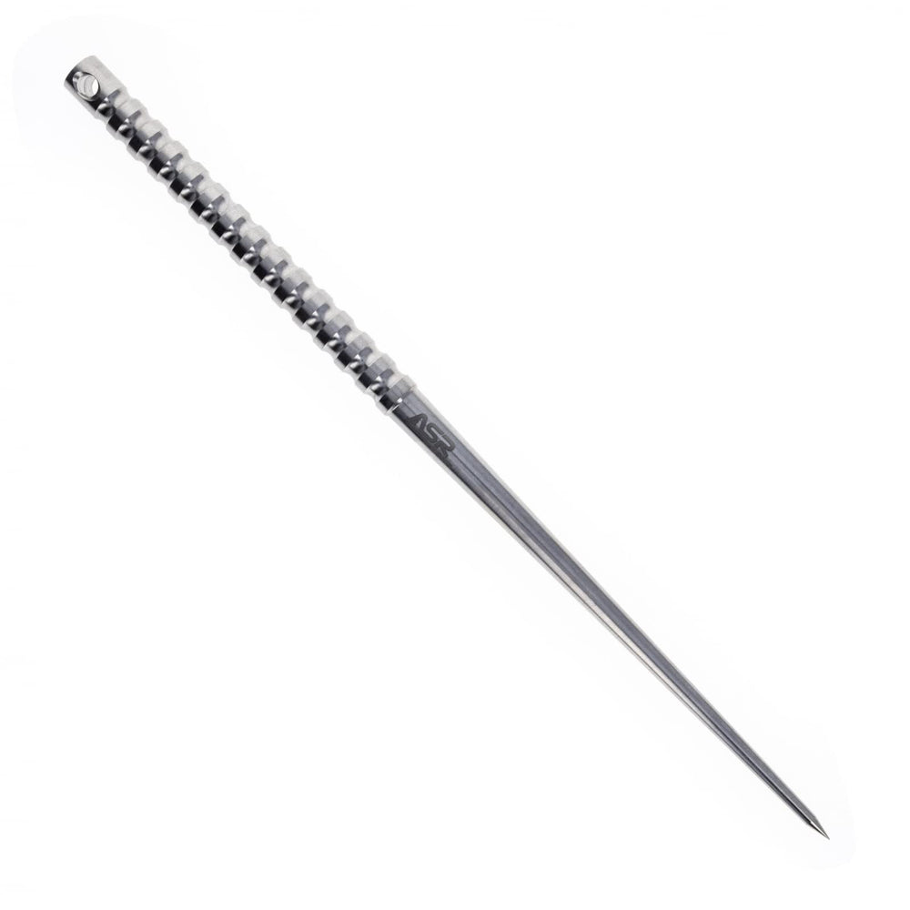 ASR Outdoor Solid Titanium Ice Pick side view highlights CNC milled grip