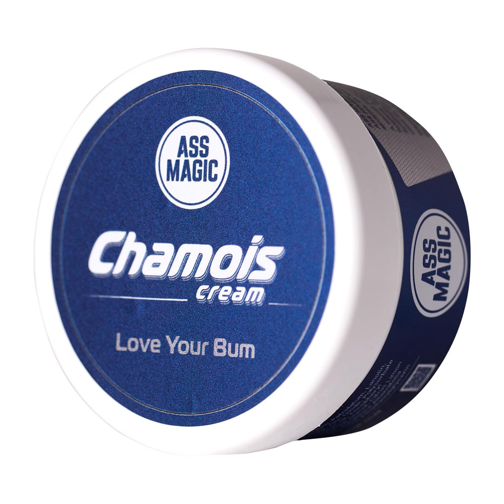 ASS MAGIC Chamois Cream bottle close-up for long-ride protection