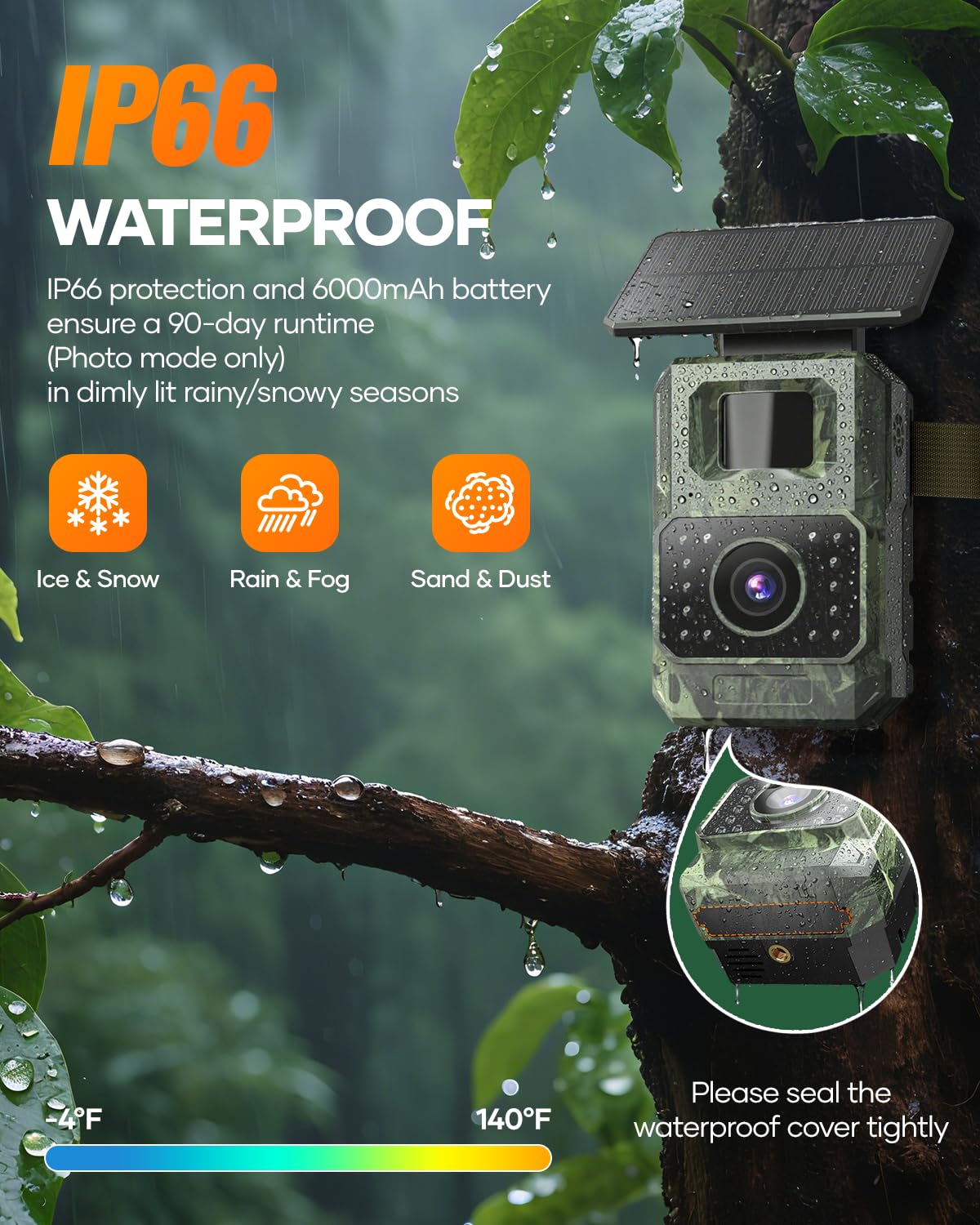 Assark Trail Camera IP66 waterproof design withstands rain and dust.