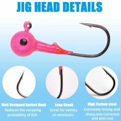 Assorted color jig heads displaying variety in design