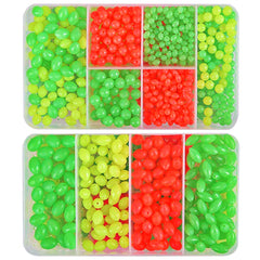 Glow-in-the-dark fishing beads in storage box (oval and round shapes)