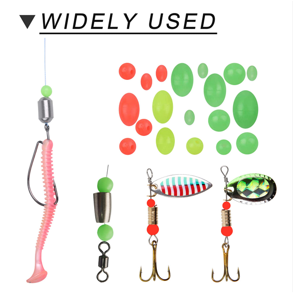 Assorted glow beads for fishing in storage box, 5mm–12mm