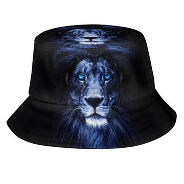 Front view of ASYG Lion Bucket Hat in animal print