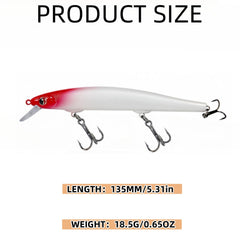 Close-up of ASYHV lure showing red and white color with side profile