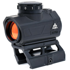 AT3 Tactical Alpha 2 MOA red dot sight close-up with green reticle for fast aiming