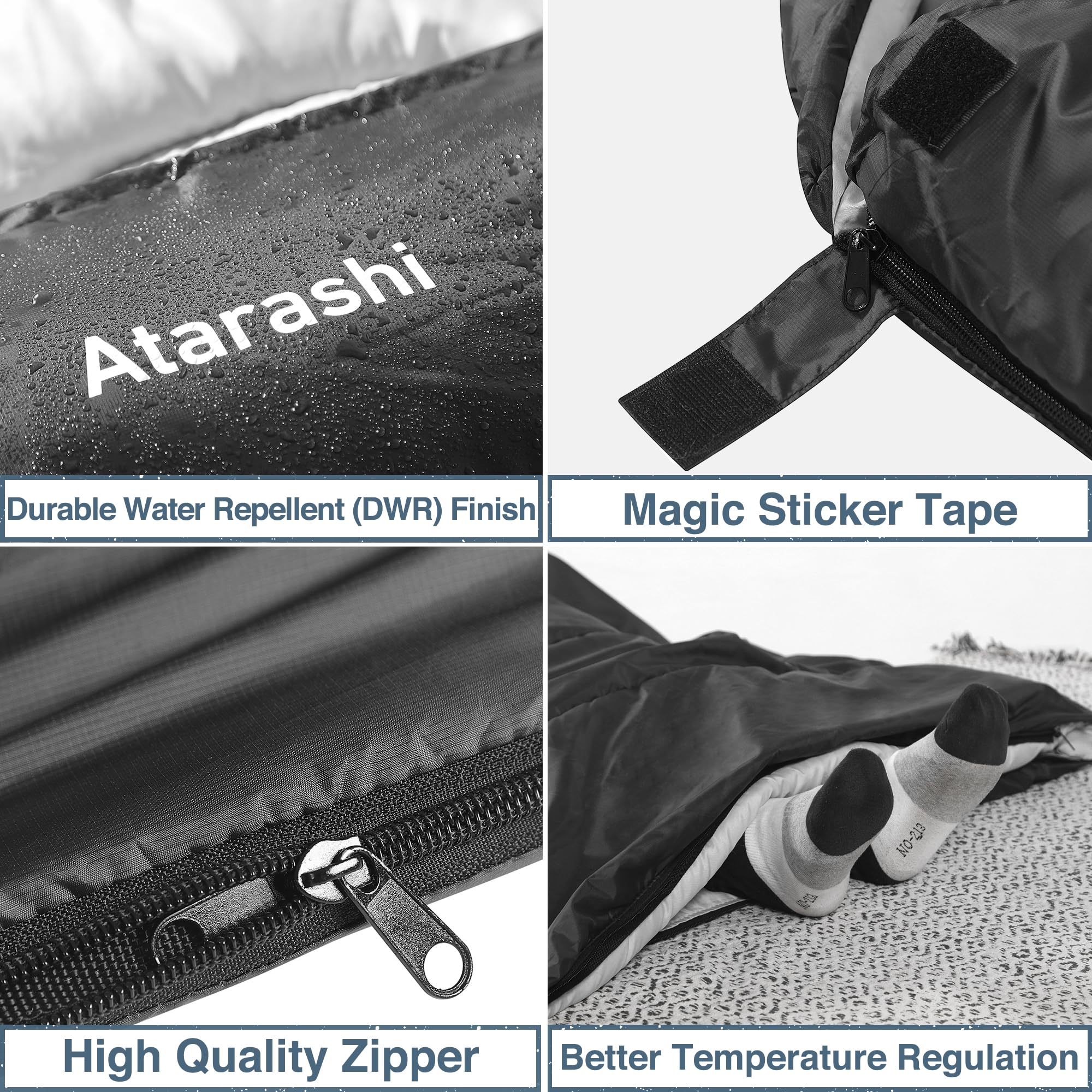 Atarashi hood and draft collar secure warmth in cool nights