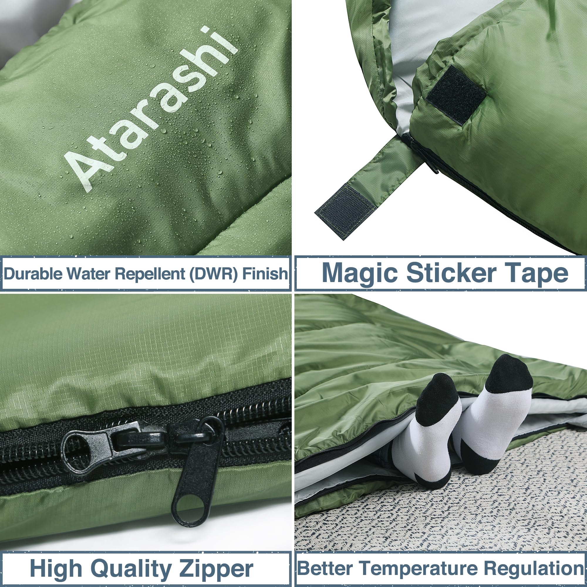 Atarashi sleeping bag with left-right zipper enables versatile double bed setup