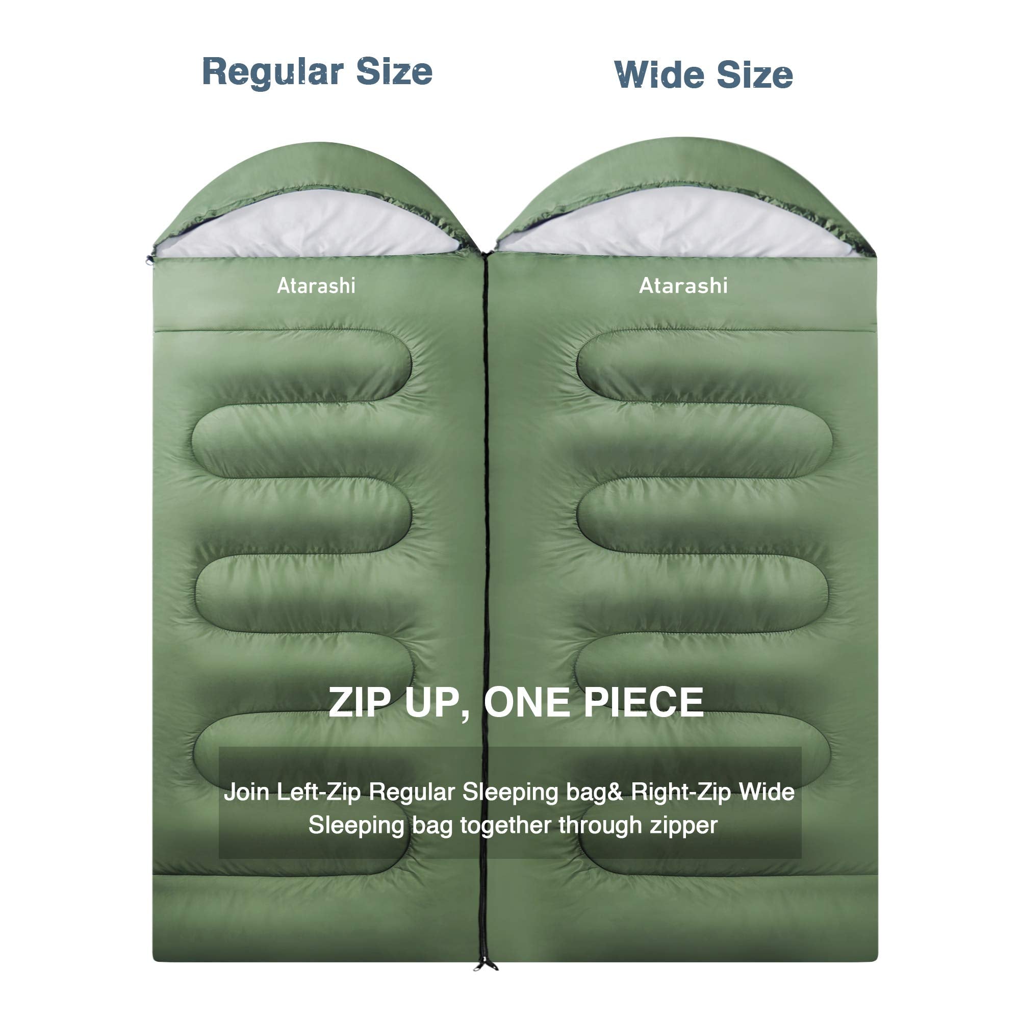 Atarashi sleeping bag semi-rectangle shape provides roomy elbow and knee movement
