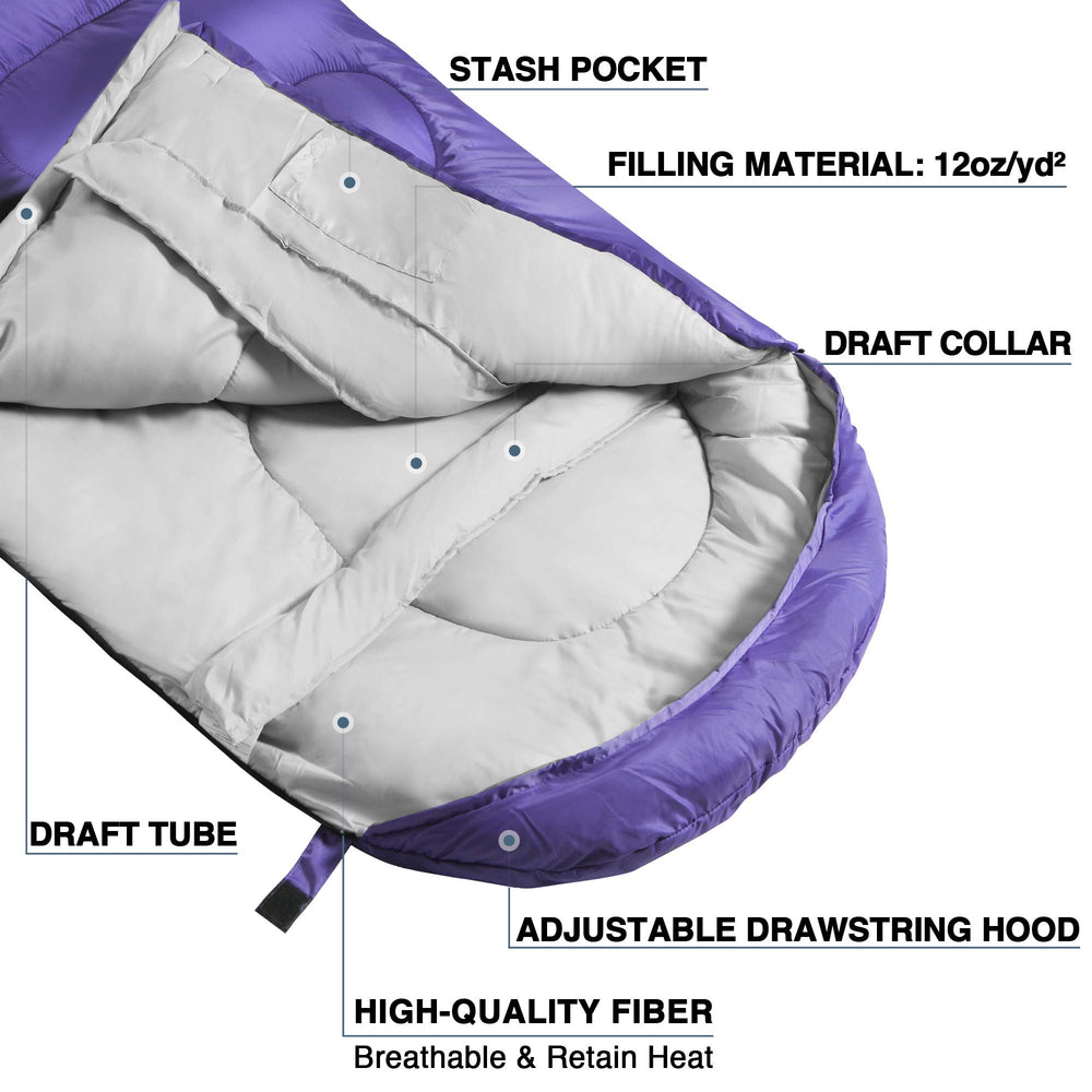 Atarashi wide sleeping bag DWR shell highlights weather resistance and moisture shedding