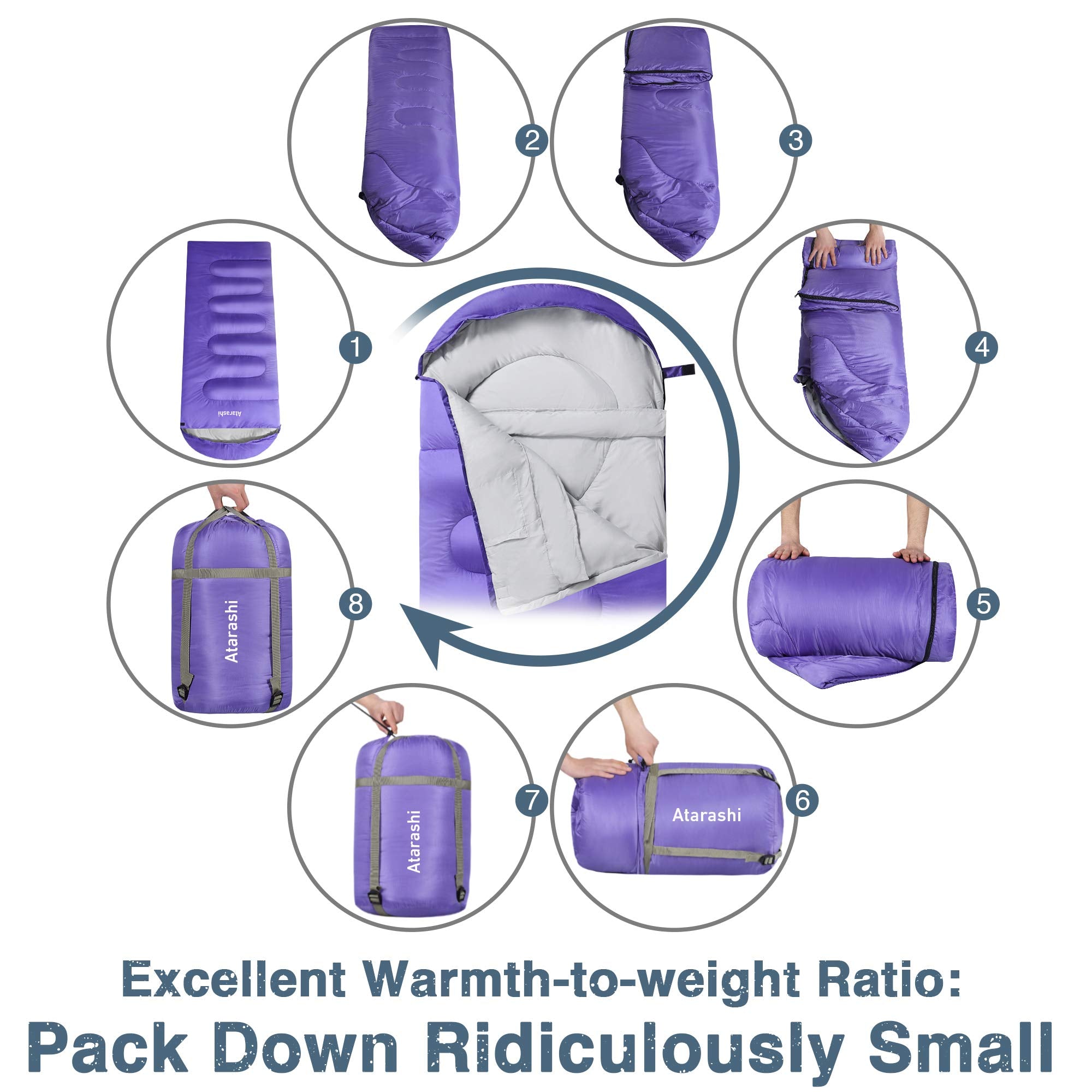 Atarashi wide sleeping bag left-right zipper compatibility enables versatile pairing