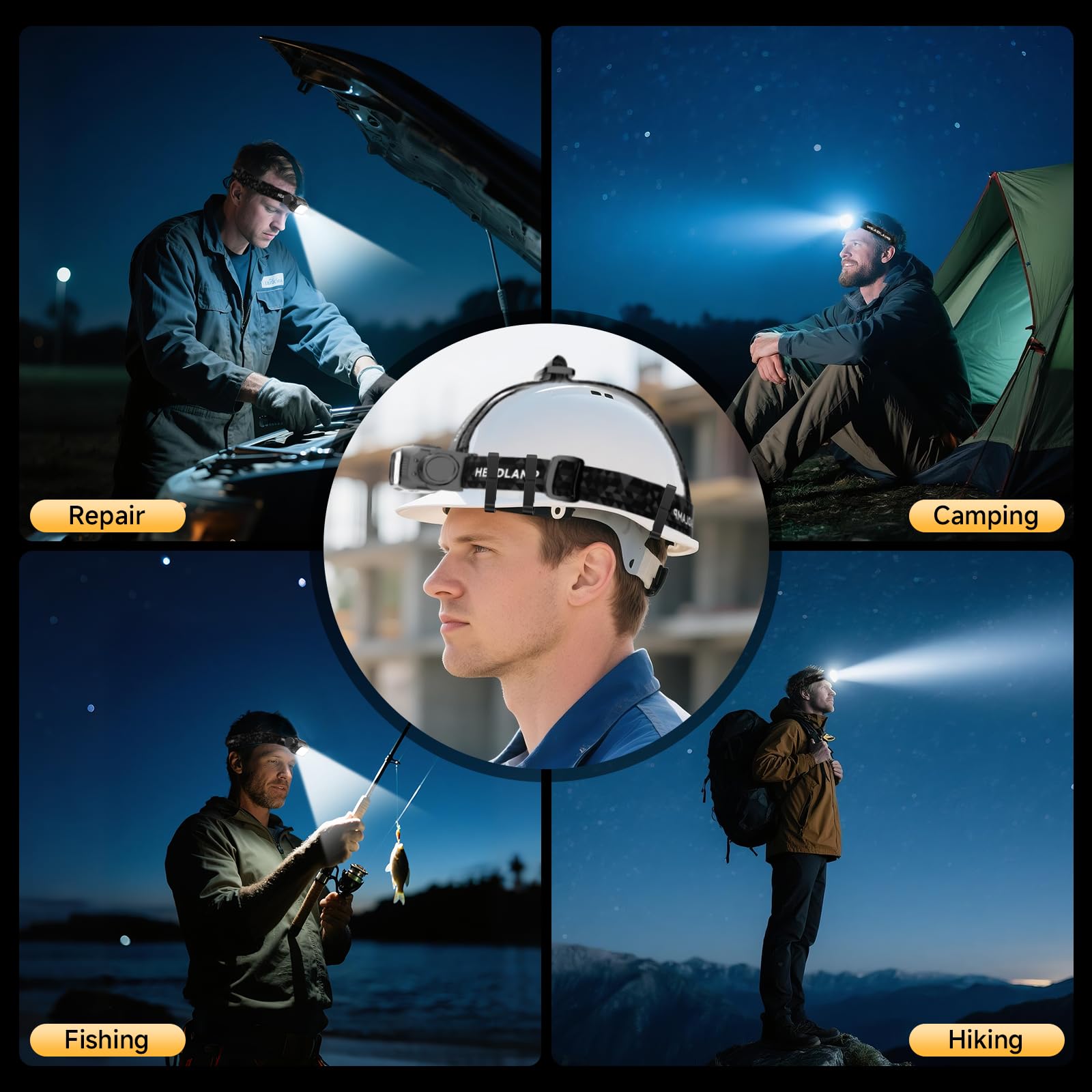 ATDOALL headlamp modes image highlights white, yellow, and red options for scenes