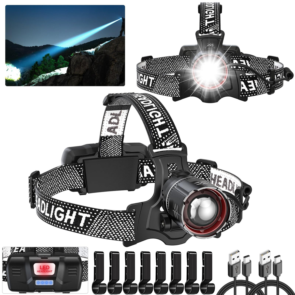 ATDOALL headlamp two-pack in box ready for outdoor use.