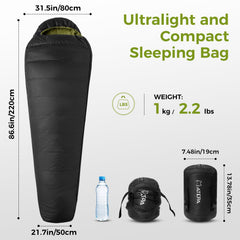 ATEPA down sleeping bag 86.61 by 31.50 inch sleep area